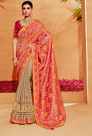 Red and Beige Saree