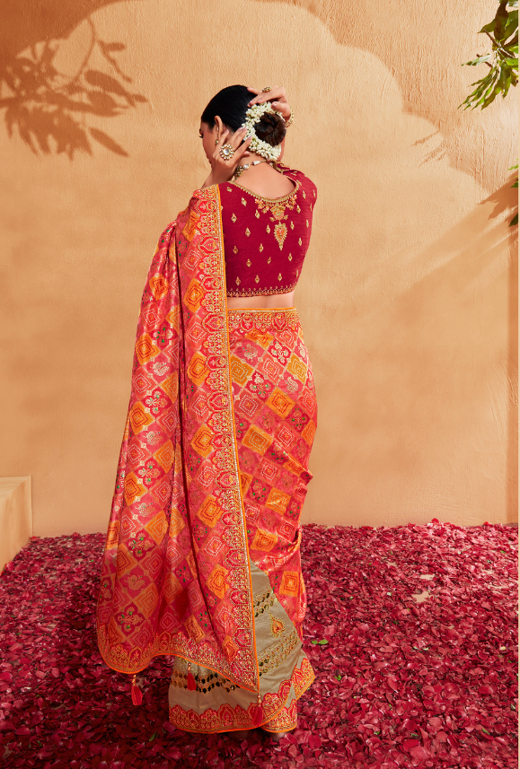 Red and Beige Saree