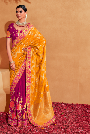 Pink and Yellow Saree