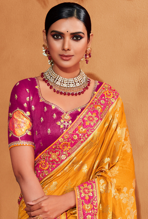 Pink and Yellow Saree