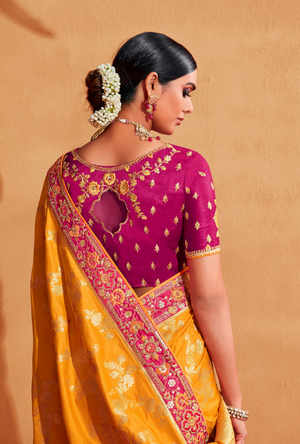 Pink and Yellow Saree