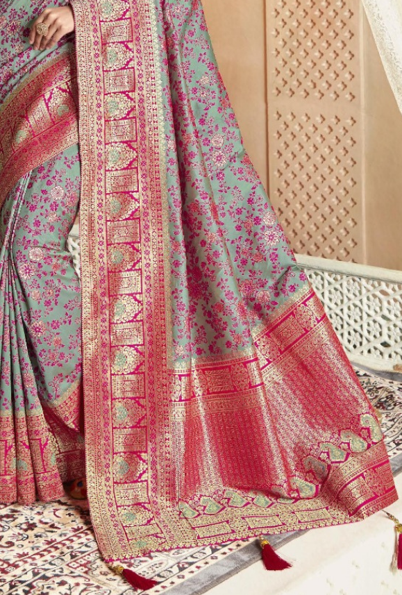 Grey and Pink Saree