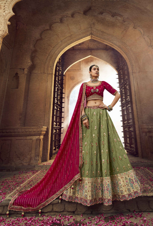 Pink and Green Lehenga Choli