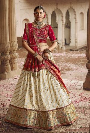 Red and Cream Lehenga Choli