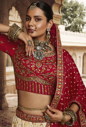 Red and Cream Lehenga Choli