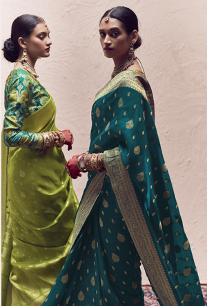 Green with multicolour Blouse Silk Saree