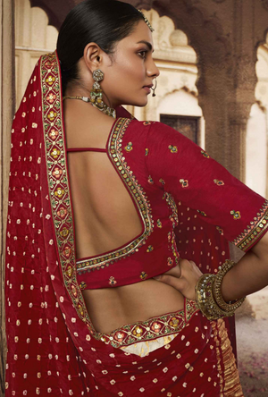 Red and Cream Lehenga Choli