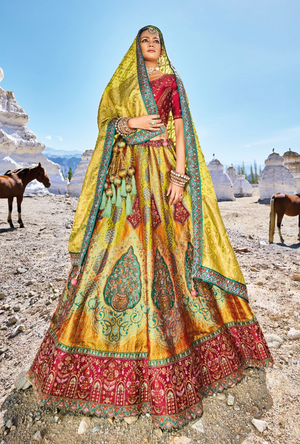 Multicolour Bridal Banarsi Silk Lehenga