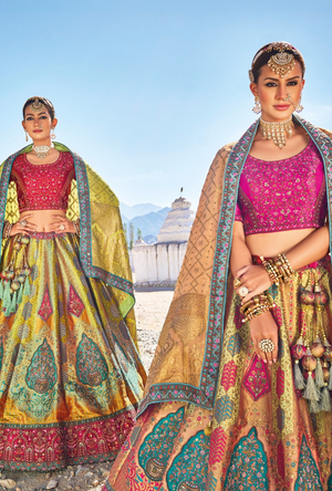 Multicolour Bridal Banarsi Silk Lehenga