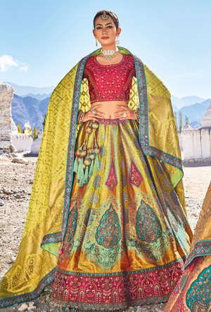 Multicolour Bridal Banarsi Silk Lehenga