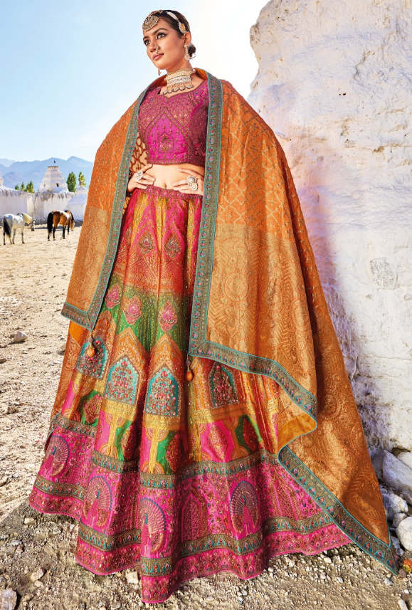 Multicolour Banarsi Silk Lehenga