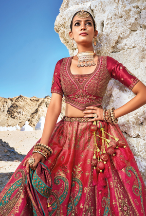 Multicolour Bridal Banarsi Silk Lehenga