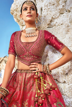 Multicolour Bridal Banarsi Silk Lehenga