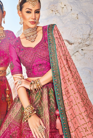 Multicolour Bridal Banarsi Silk Lehenga