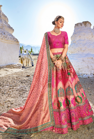 Multicolour Bridal Banarsi Silk Lehenga