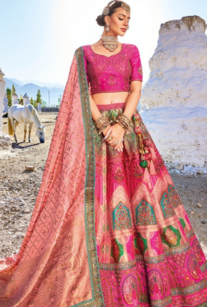 Multicolour Bridal Banarsi Silk Lehenga