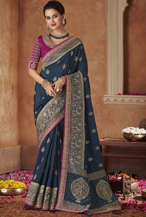 Pink and Blue Saree