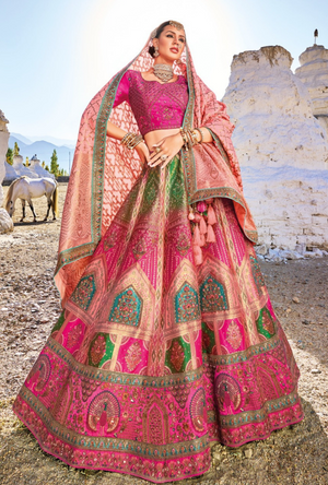 Multicolour Bridal Banarsi Silk Lehenga