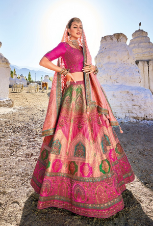 Multicolour Bridal Banarsi Silk Lehenga