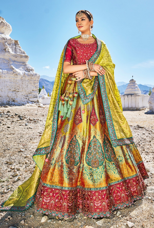 Multicolour Bridal Banarsi Silk Lehenga