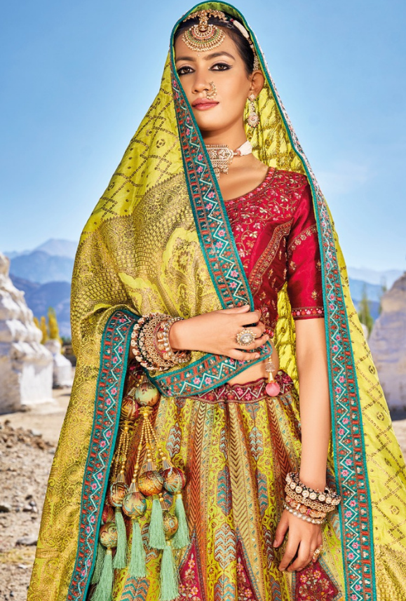 Multicolour Bridal Banarsi Silk Lehenga