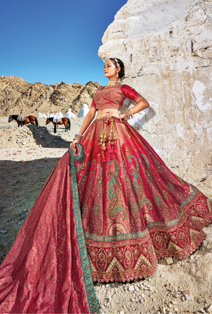 Multicolour Bridal Banarsi Silk Lehenga