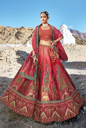 Multicolour Bridal Banarsi Silk Lehenga