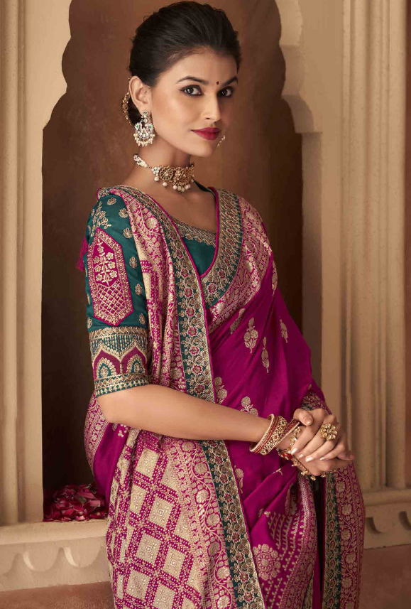 Pink and Green Saree