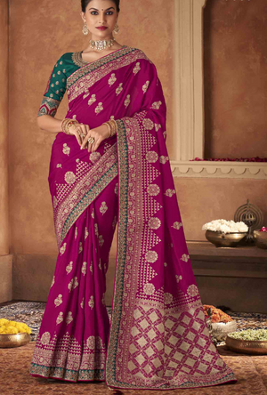 Pink and Green Saree