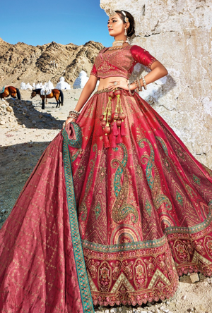 Multicolour Bridal Banarsi Silk Lehenga