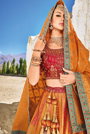 Multicolour Bridal Banarsi Silk Lehenga