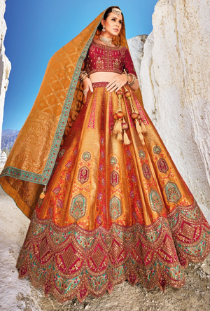 Multicolour Bridal Banarsi Silk Lehenga