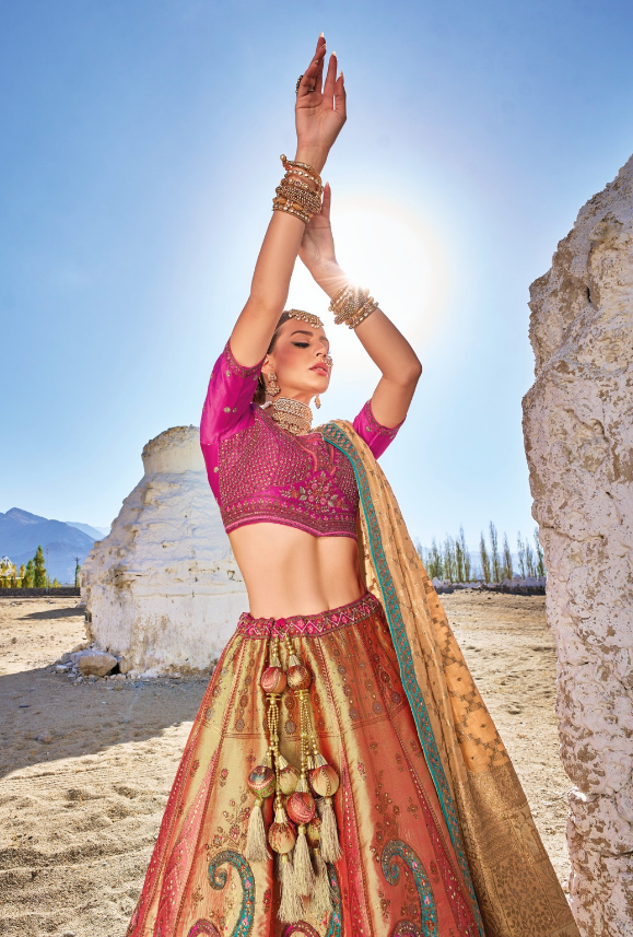 Pink Banarsi Silk Lehenga