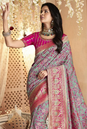 Grey and Pink Saree