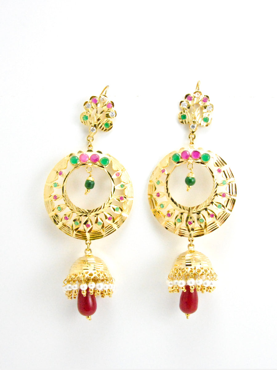 Chakra earrings with Ruby bead drops - Desi Royale
