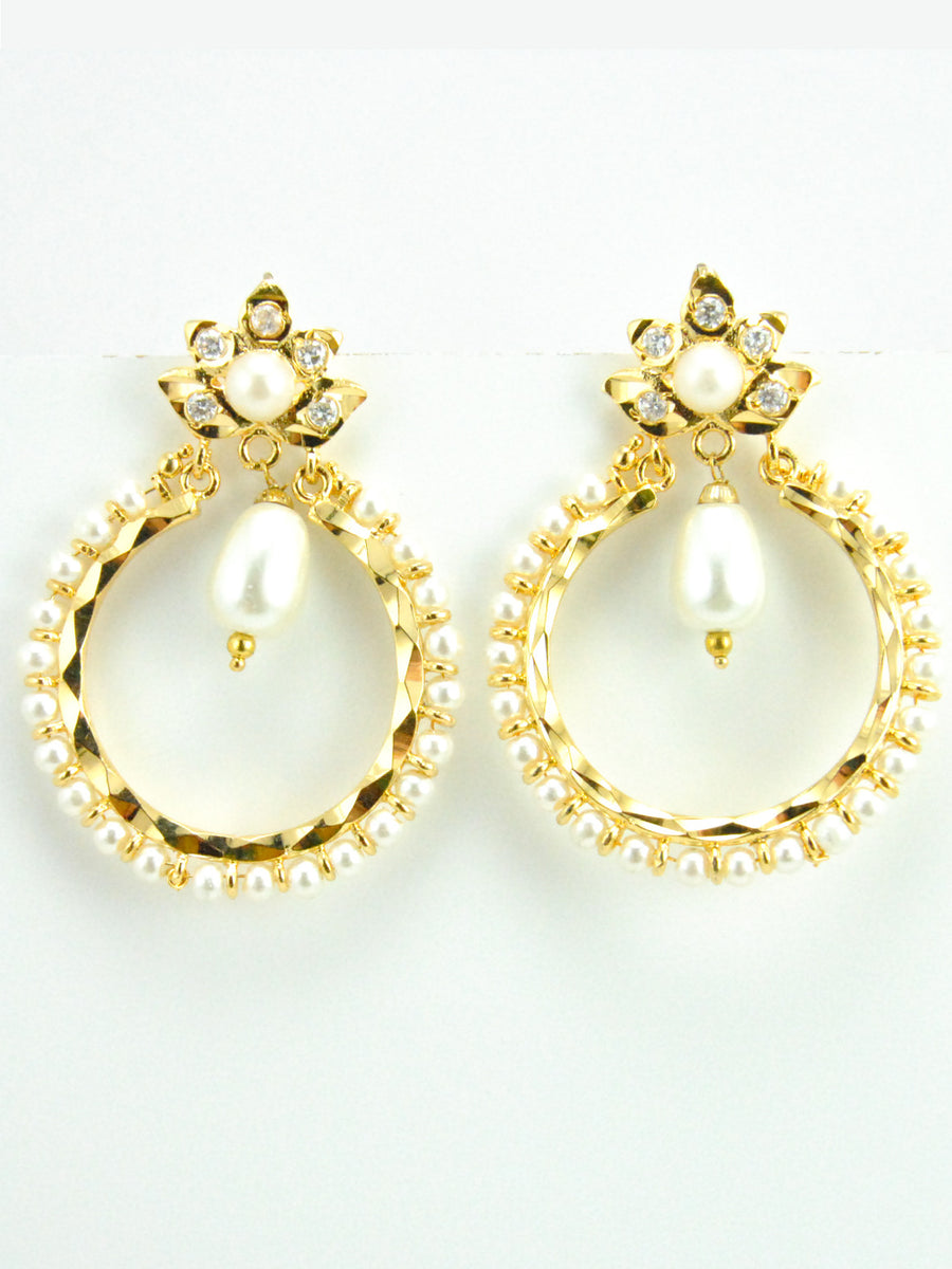Leaf Chakra earrings with White pearl drop - Desi Royale