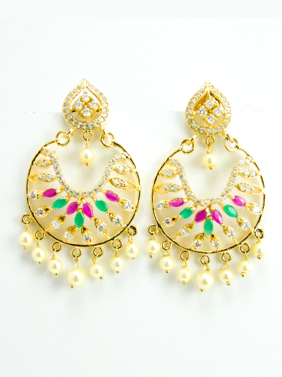 Umbi Earrings with Faux Diamonds, pearls and stones - Desi Royale