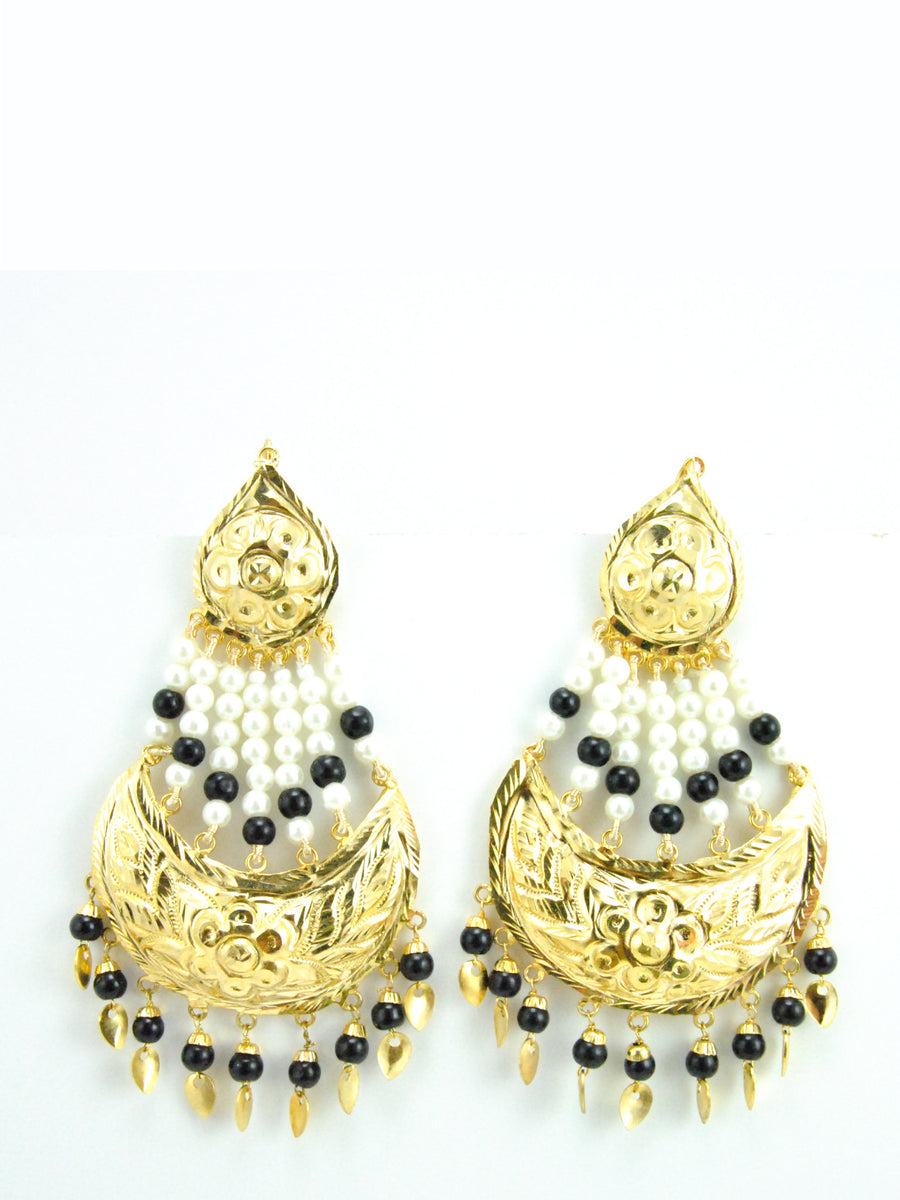 Umrao Jaan earrings with White and Black beads - Desi Royale