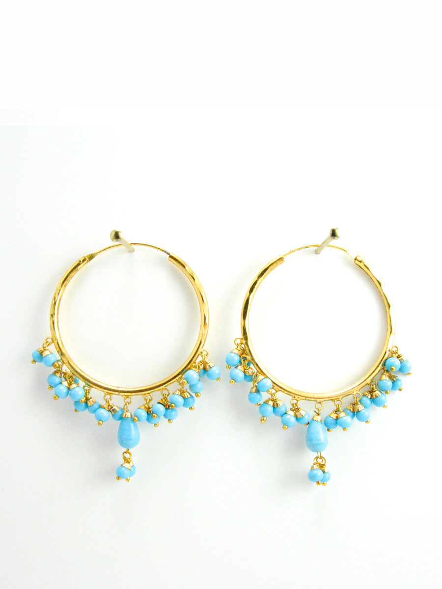 Firoza hoop earrings with Turquoise beads - Desi Royale