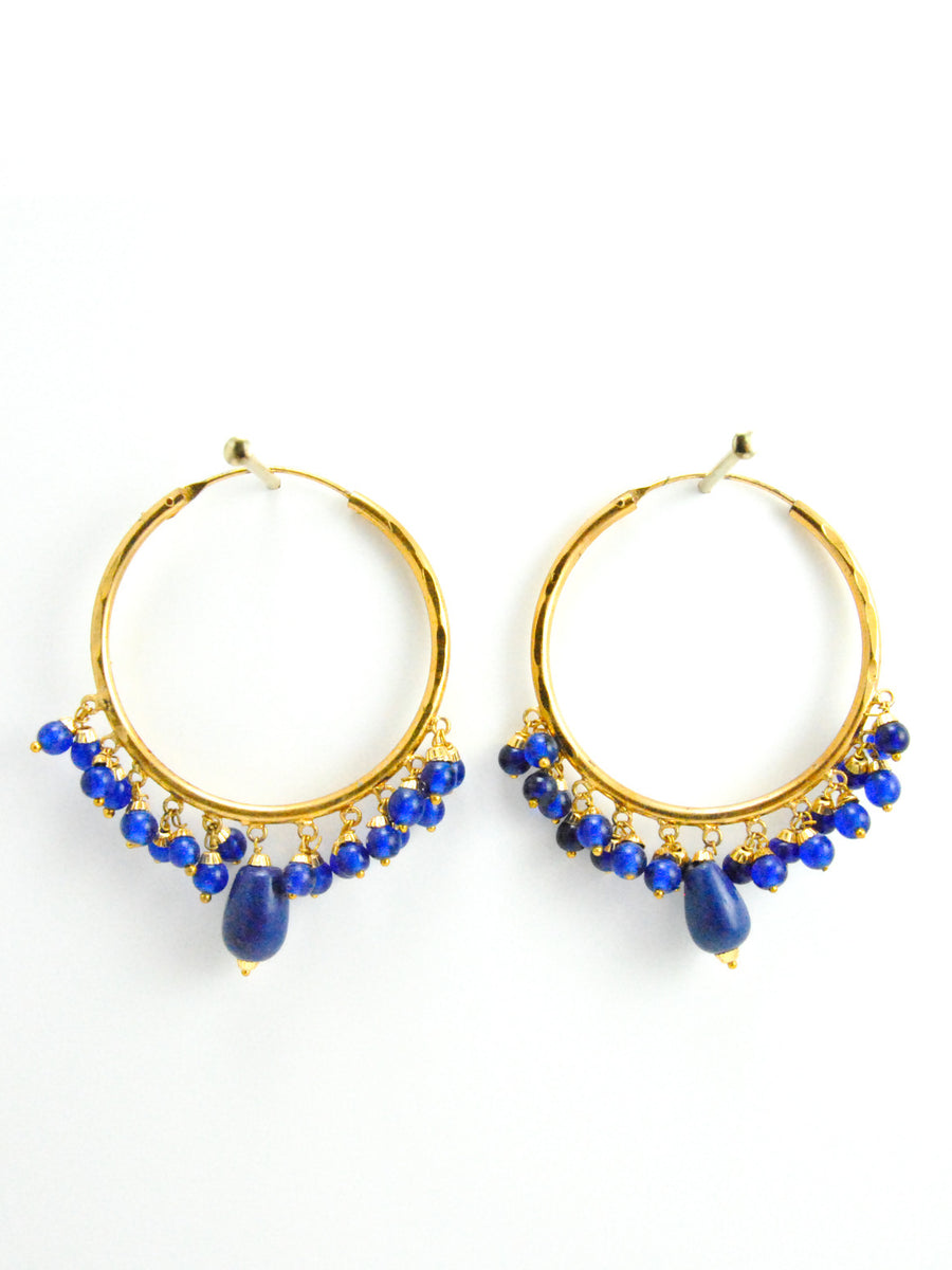 Firoza hoop earrings with Blue beads - Desi Royale