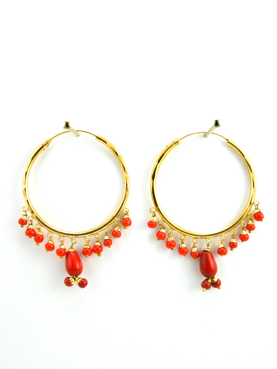 Firoza hoop earrings with Red beads - Desi Royale
