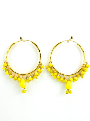 Firoza hoop earrings with Yellow beads - Desi Royale