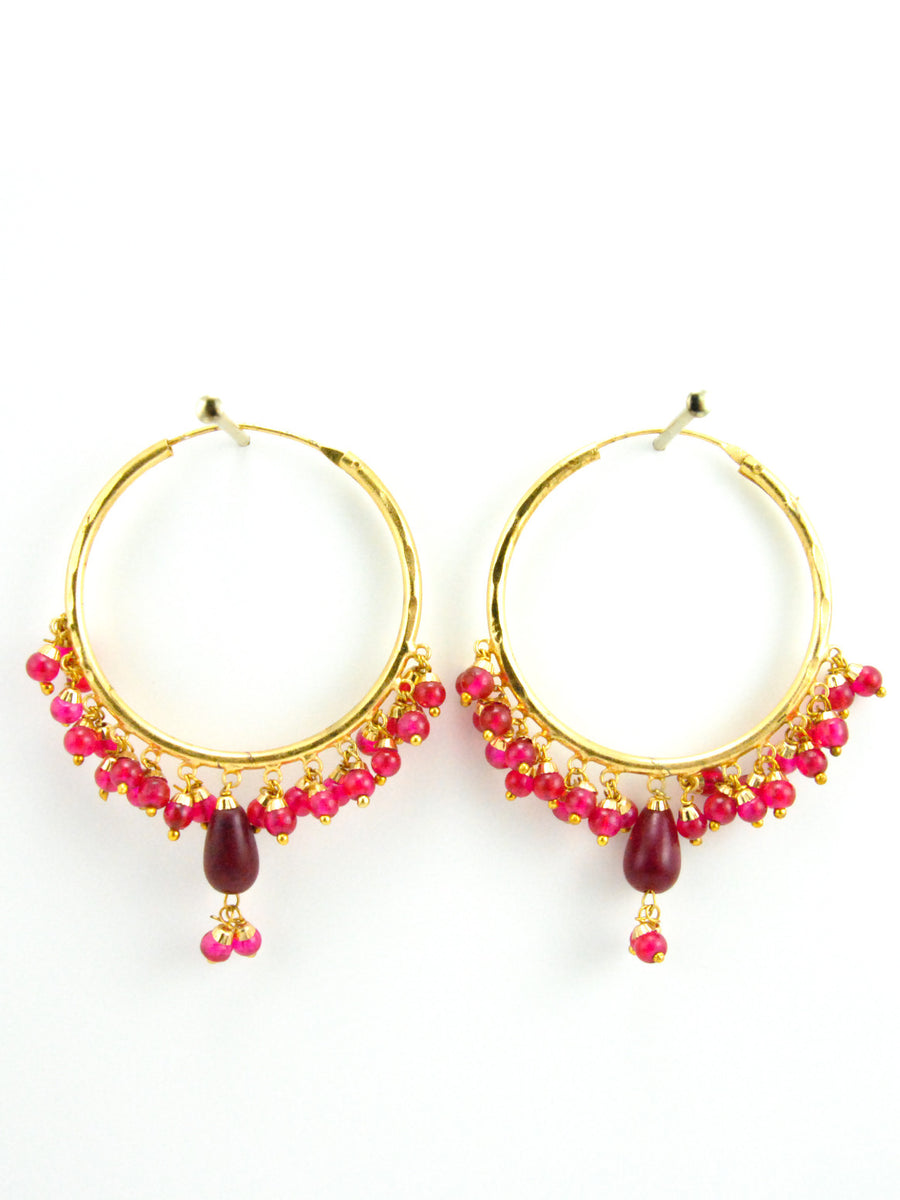 Firoza hoop earrings with Ruby beads - Desi Royale