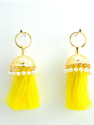 Flamingo Jhumka earrings with Yellow threads - Desi Royale