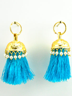 Flamingo Jhumka earrings with Turqoise threads - Desi Royale
