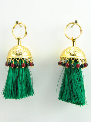 Flamingo Jhumka earrings with Green threads - Desi Royale