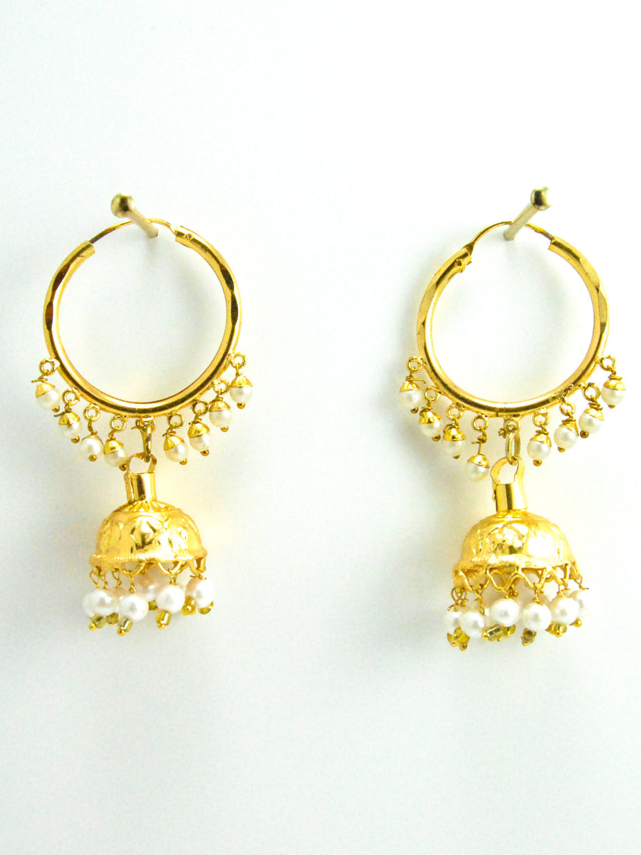 Punjaban Jhumka earrings with Faux pearls - Desi Royale