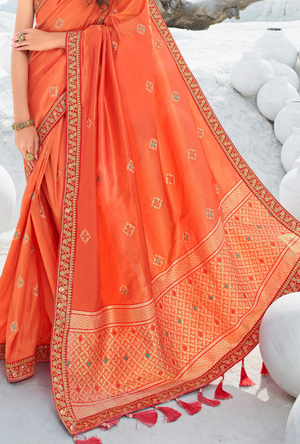 Peach and Red Designer Saree