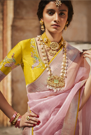 Pink and yellow Designer Saree