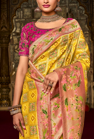 Yellow and Pink Saree